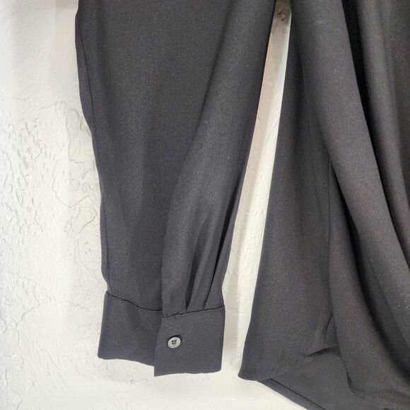 Minimalist Whimsy Witchy Elegant Black Draped Blouse Lace Trim | Ann Taylor XL - Picture 4 of 6